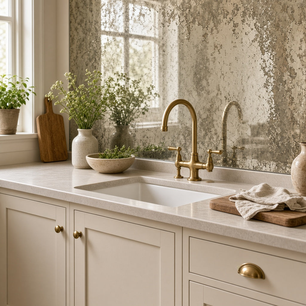 Grey Antique-Effect Mirror Splashback